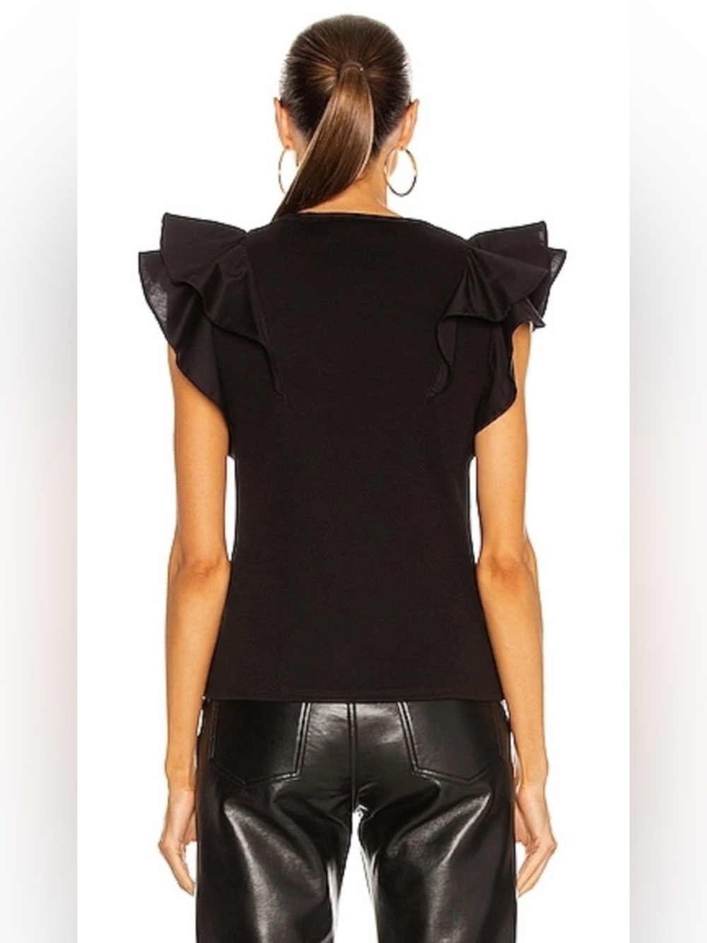 💋NWT💋 Veronica Beard Cathie Ruffle Sleeve Top, Size S, Black - Picture 4 of 14